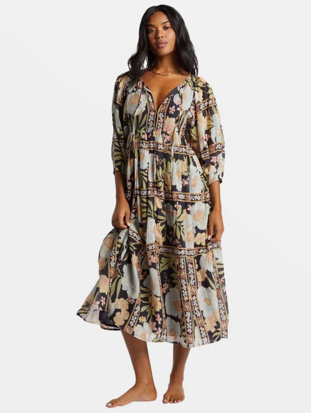 Billabong Black Floral Boho Midi Maxi Dress Small - Picture 5 of 11
